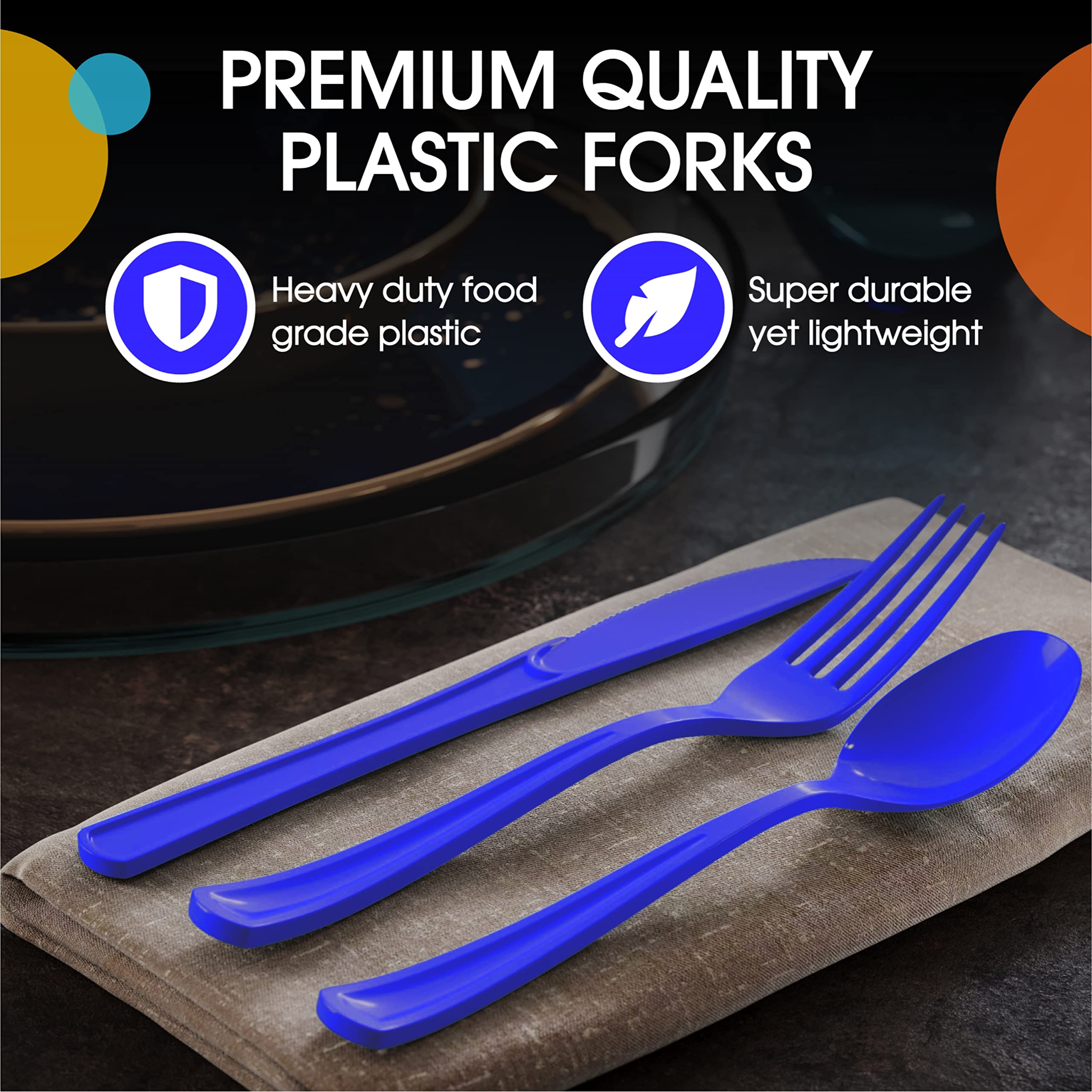 Little Gym - Heavy Duty Dark Blue Plastic Forks | 50 Count