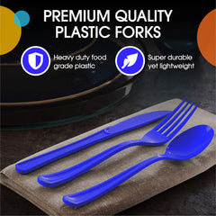 Heavy Duty Dark Blue Plastic Forks | 100 Count