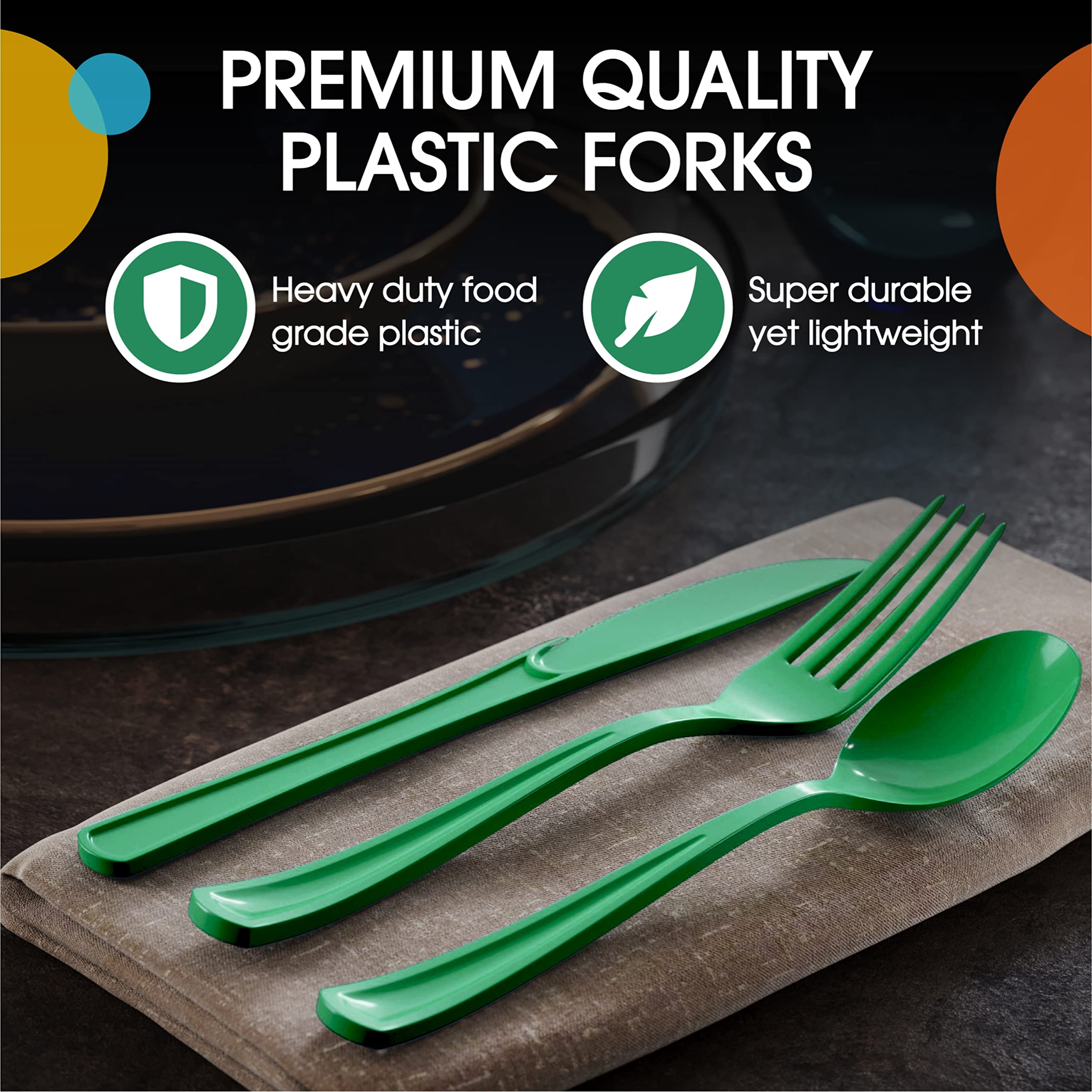 Heavy Duty Emerald Green Plastic Forks | 100 Count