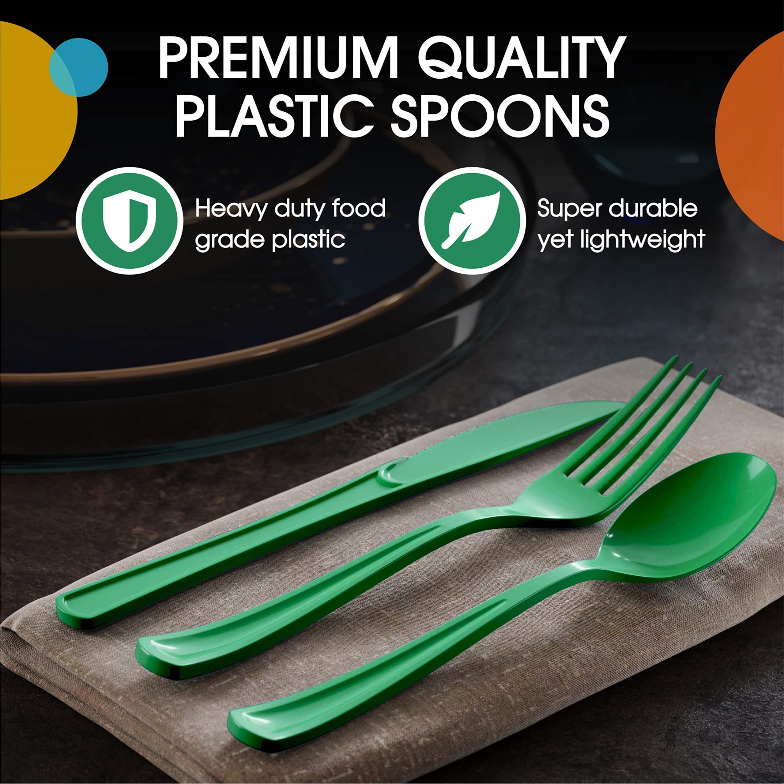 Heavy Duty Emerald Green Plastic Spoons | Case of 1200