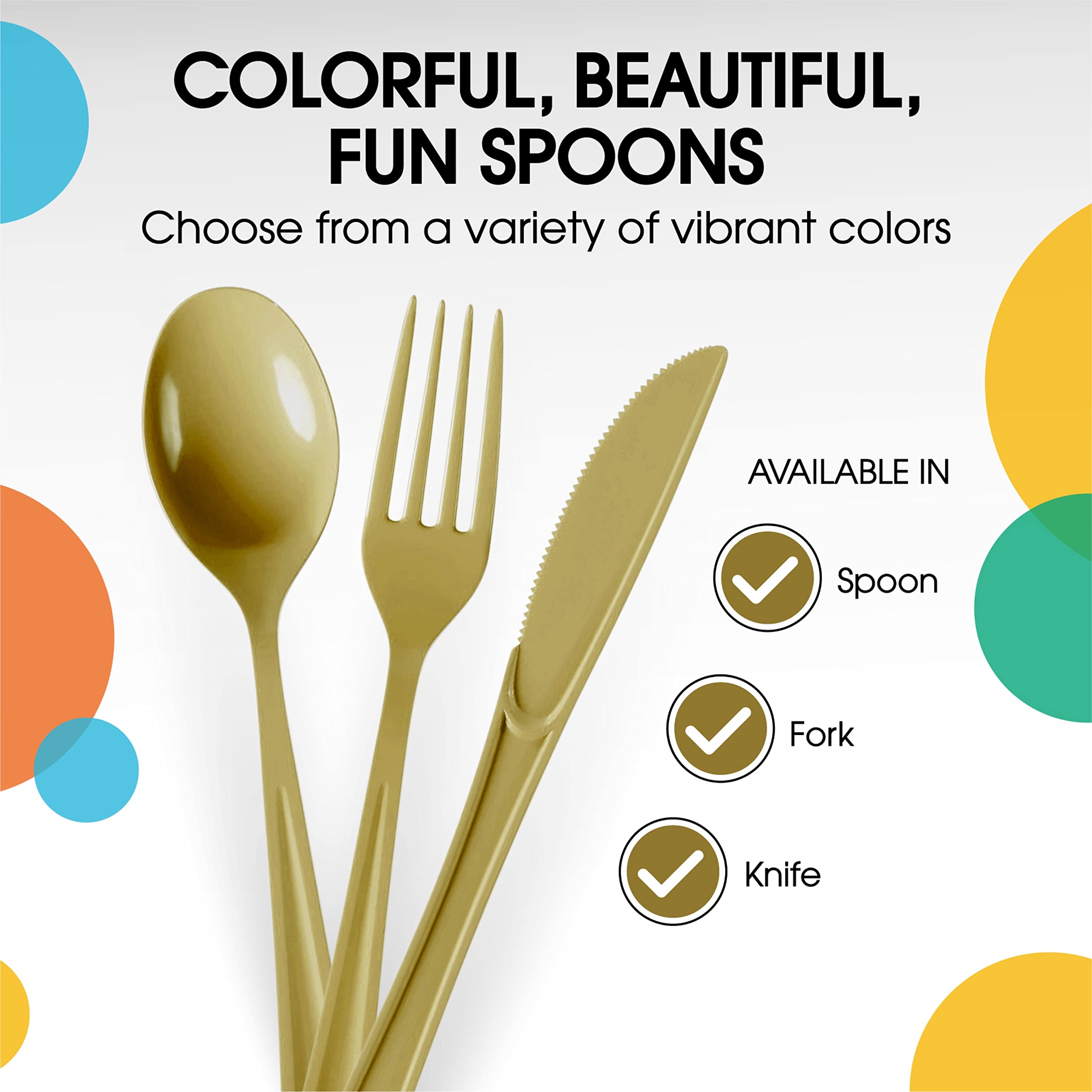 Heavy Duty Gold Plastic Spoons | 100 Count