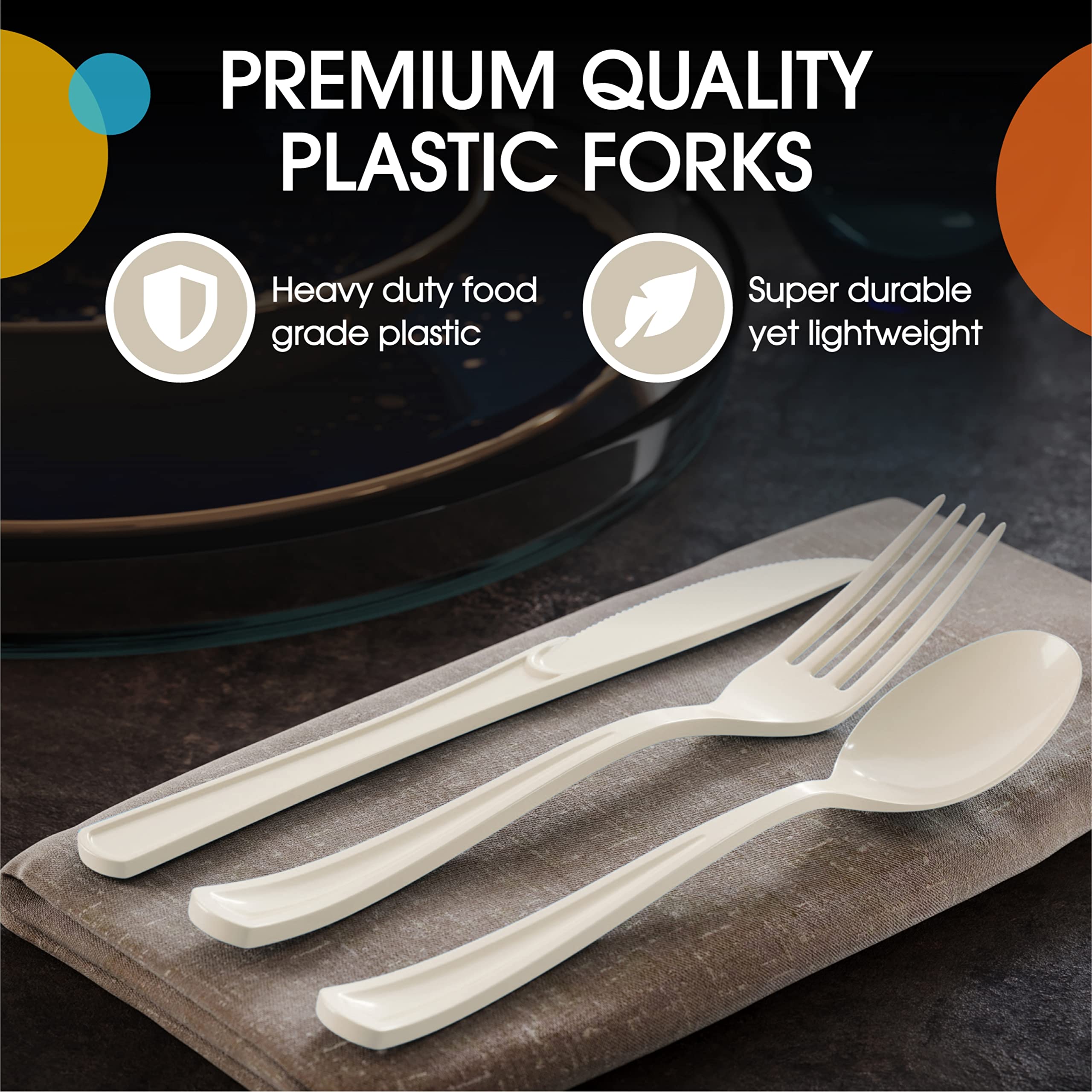 Heavy Duty Ivory Plastic Forks | 100 Count