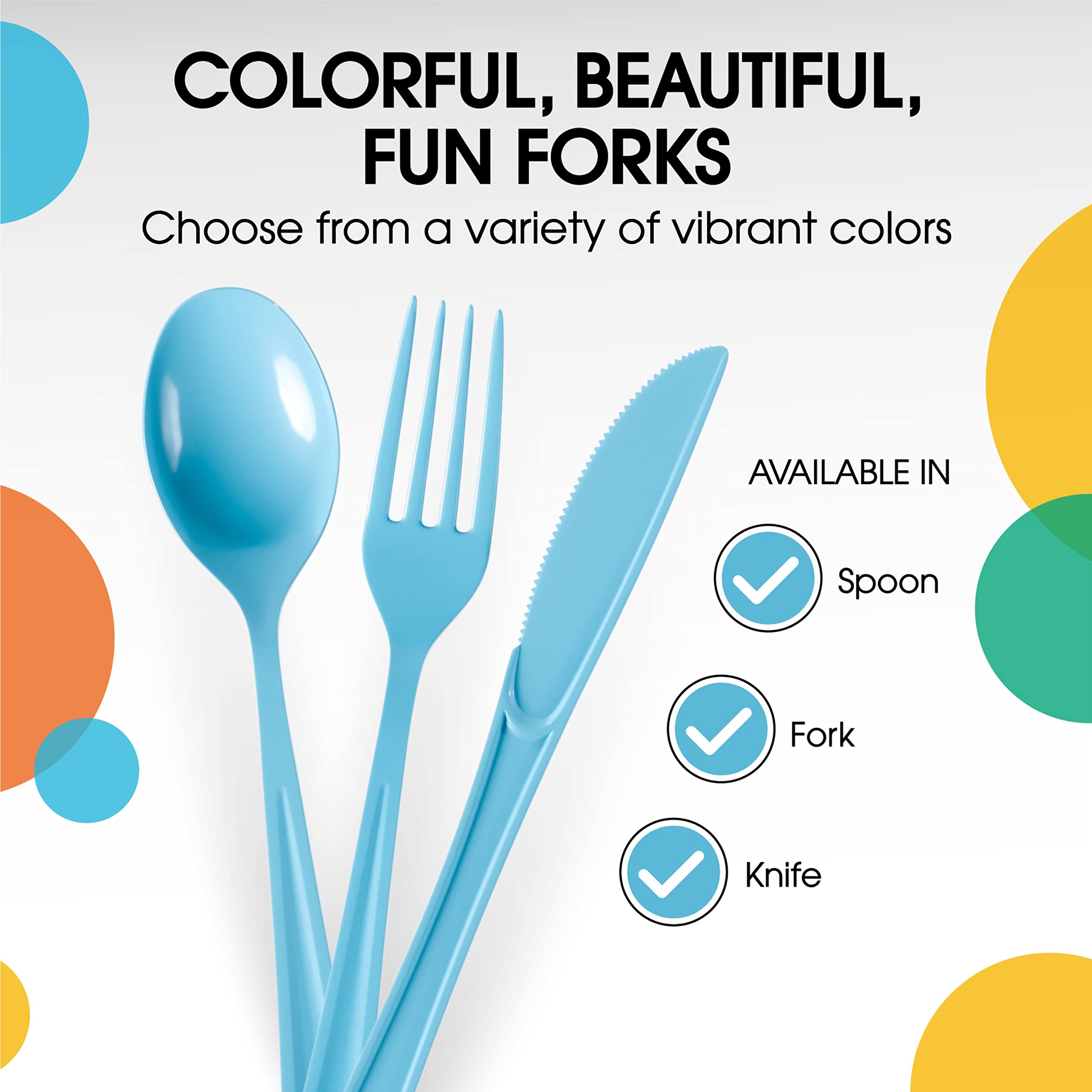 Little Gym - Heavy Duty Light Blue Plastic Forks | 50 Count