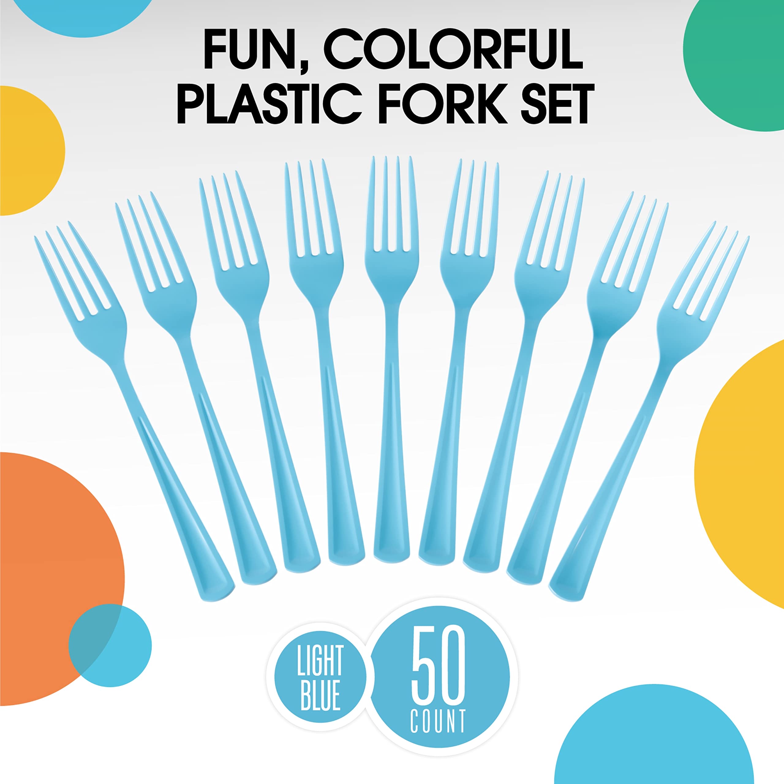 Little Gym - Heavy Duty Light Blue Plastic Forks | 50 Count