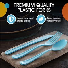 Little Gym - Heavy Duty Light Blue Plastic Forks | 50 Count