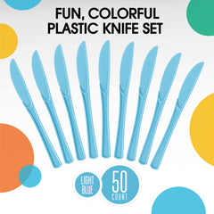 Heavy Duty Light Blue Plastic Knives | 100 Count