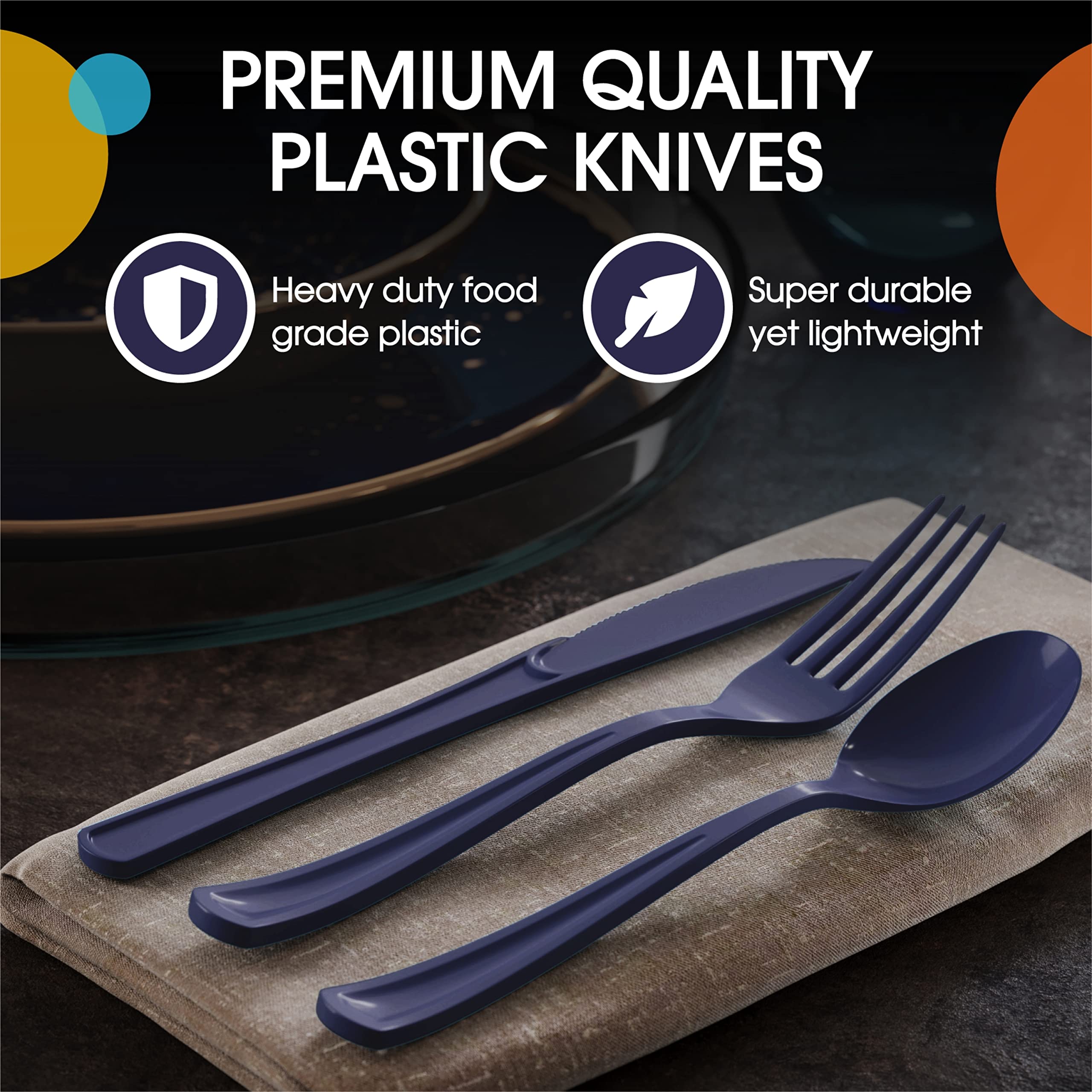 Heavy Duty Navy Plastic Knives | Case of 1200