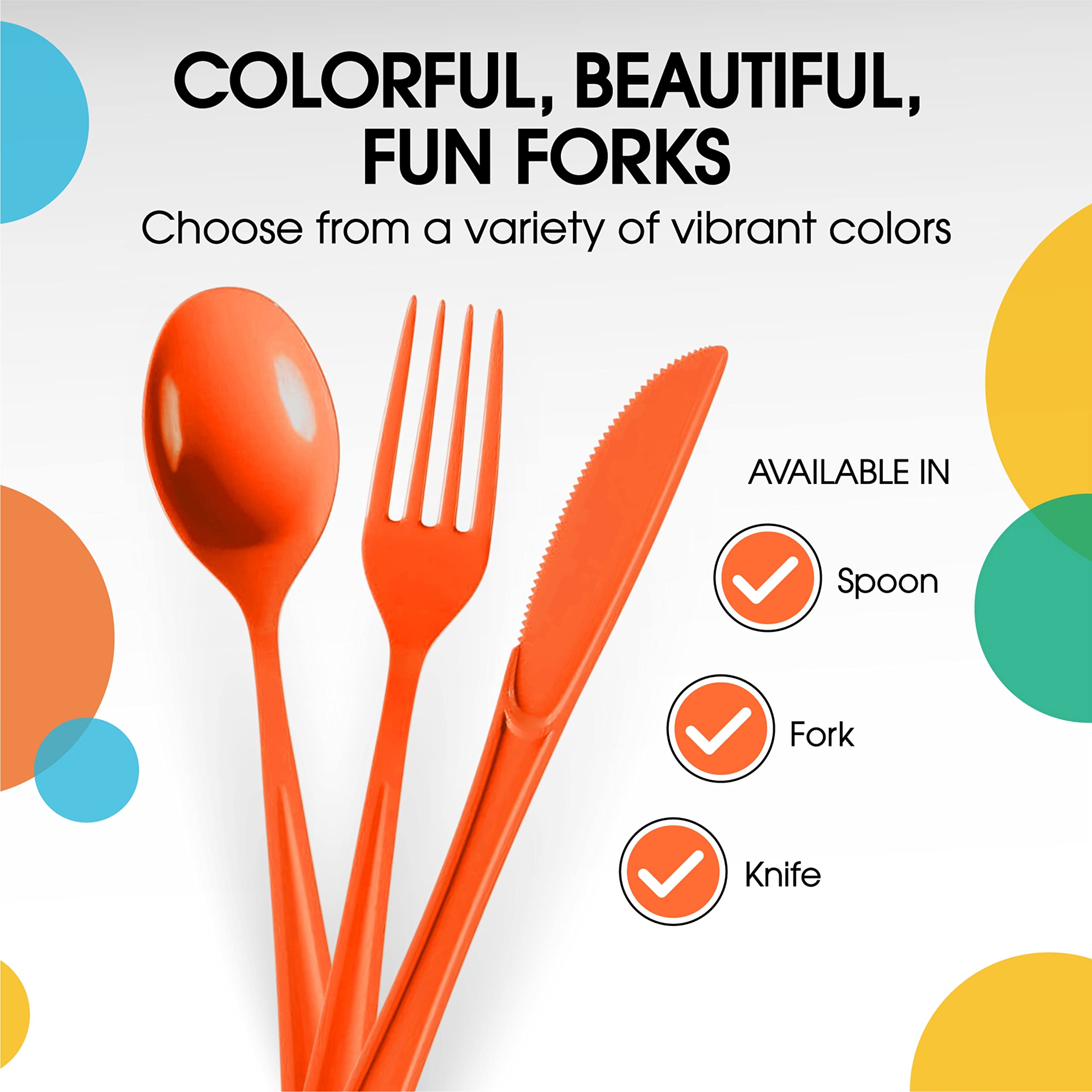 Little Gym - Heavy Duty Orange Plastic Forks | 50 Count