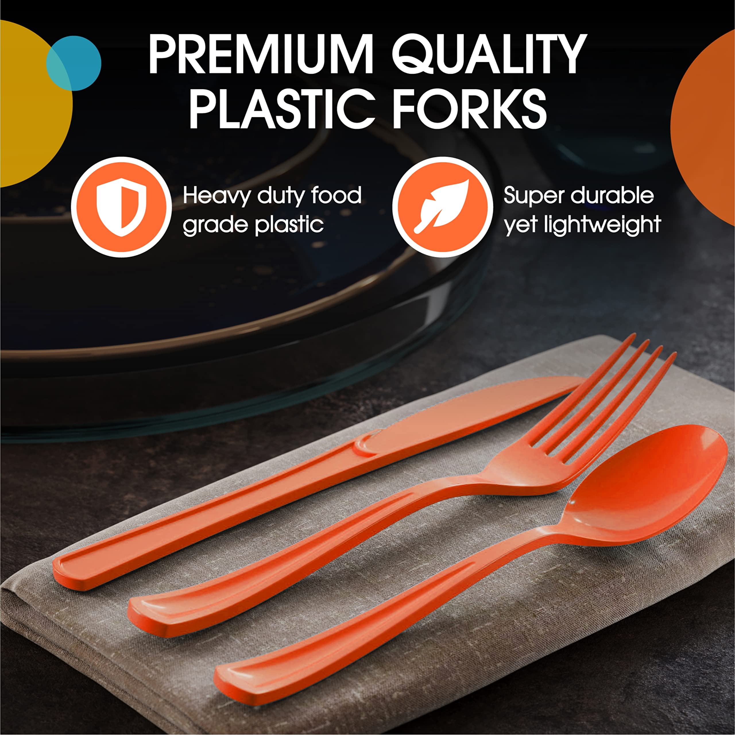 Heavy Duty Orange Plastic Forks | 100 Count