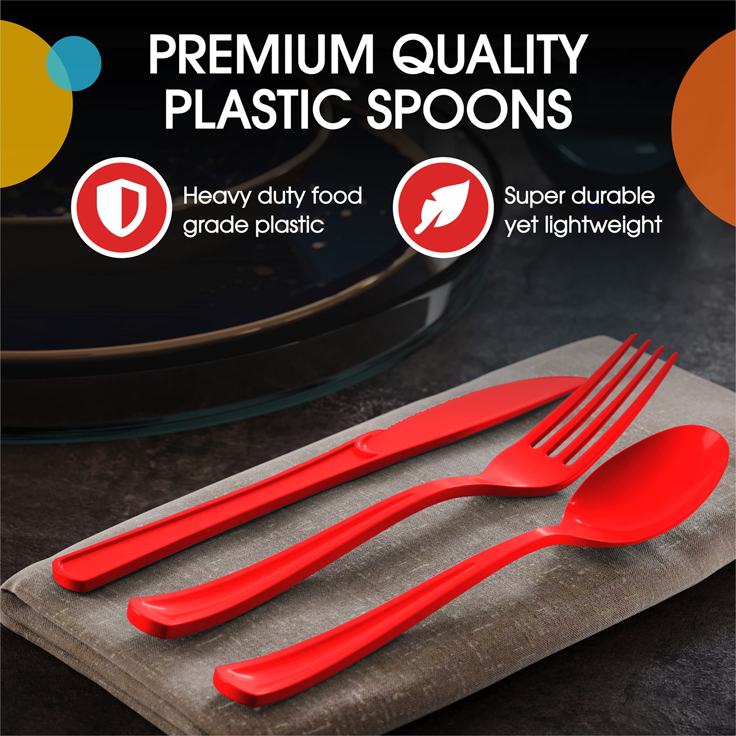 Heavy Duty Red Plastic Spoons | 100 Count