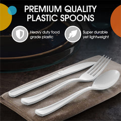 Heavy Duty White Plastic Spoons | 100 Count