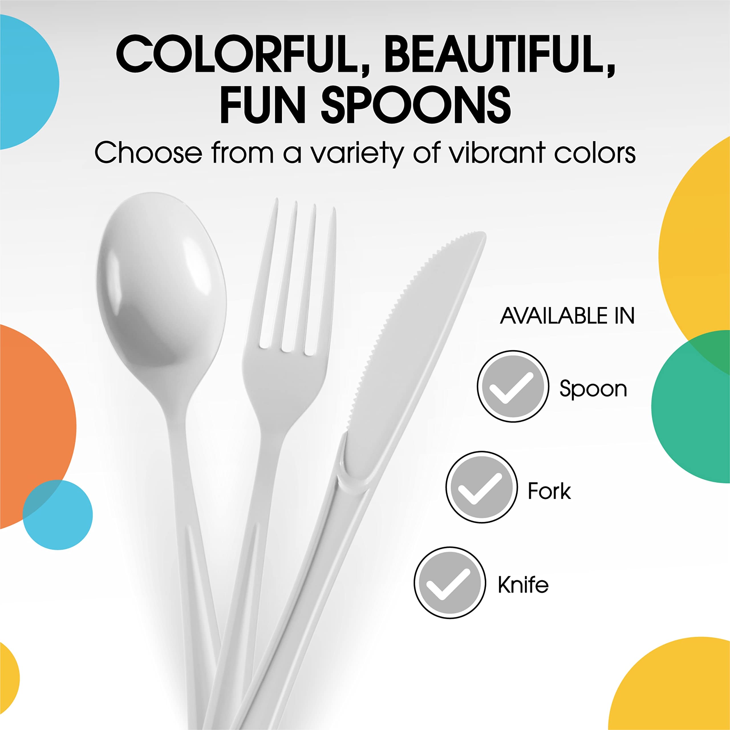 Heavy Duty White Plastic Spoons | 100 Count