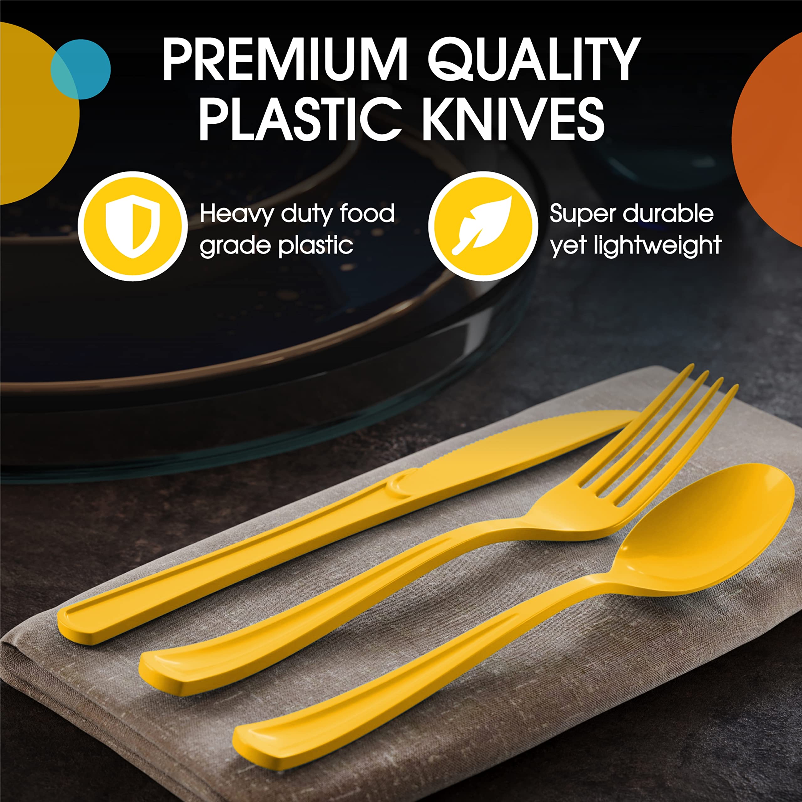 Heavy Duty Yellow Plastic Knives | 100 Count