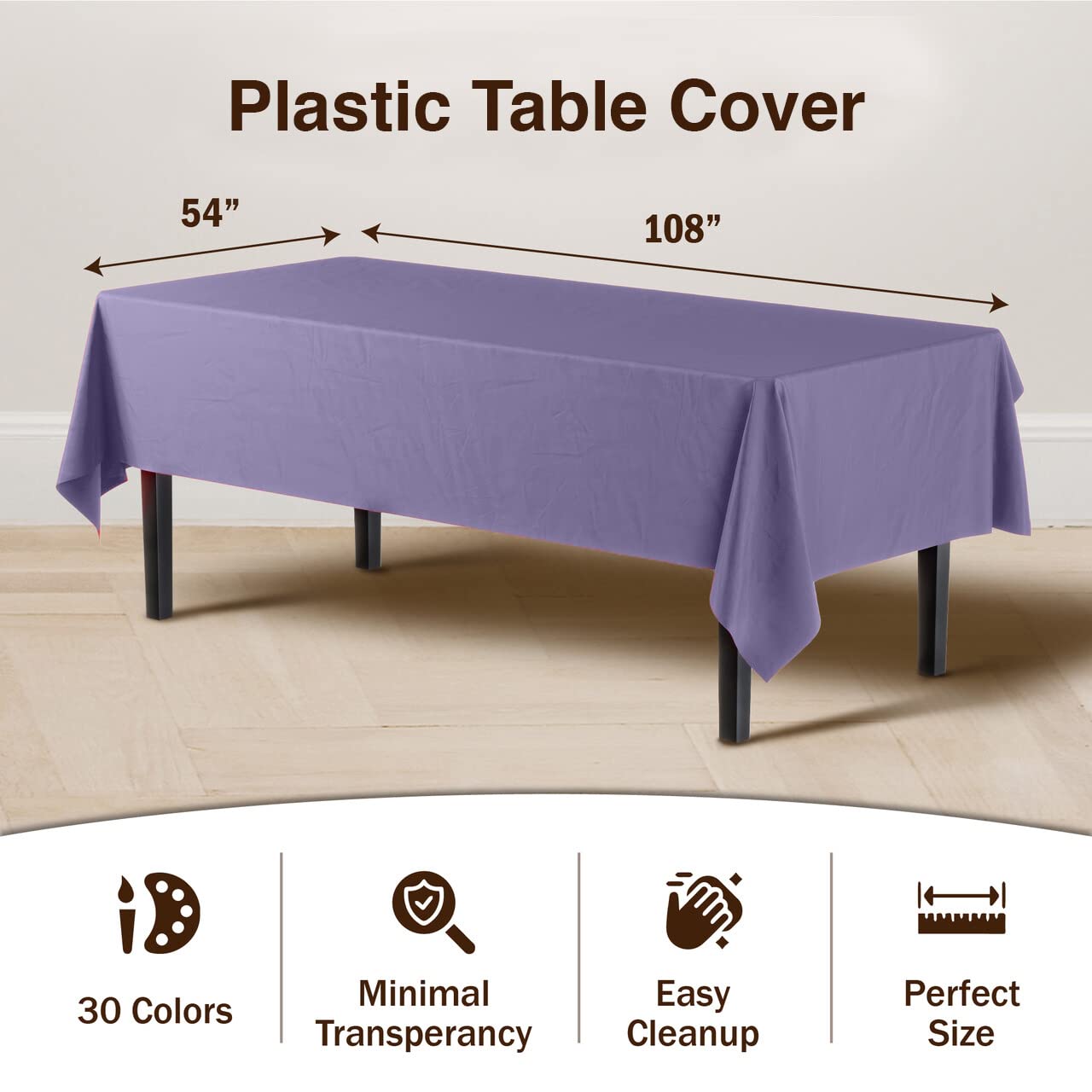 Premium Lavender Plastic Table Cover | Case of 96