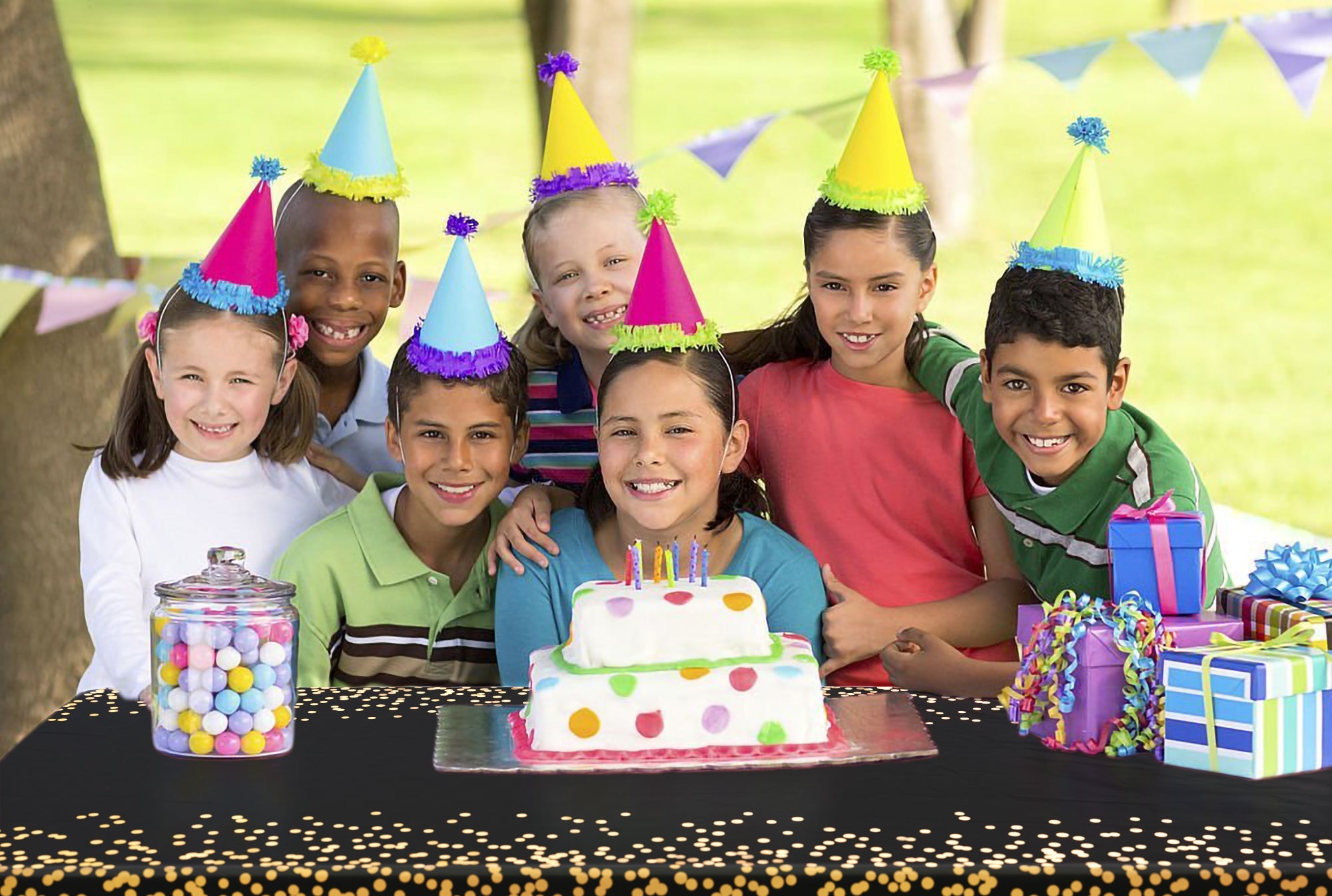 Printed Plastic Table Cover Black/Gold | Case of 48