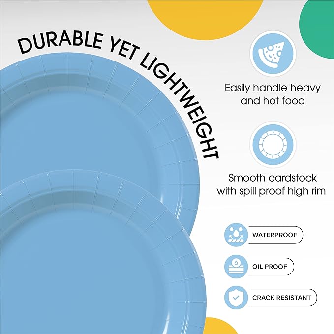 7 In. Light Blue Paper Plates | 100 Count