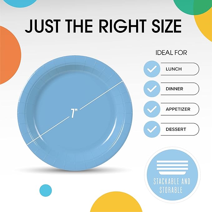 7 In. Light Blue Paper Plates | Case of 1000