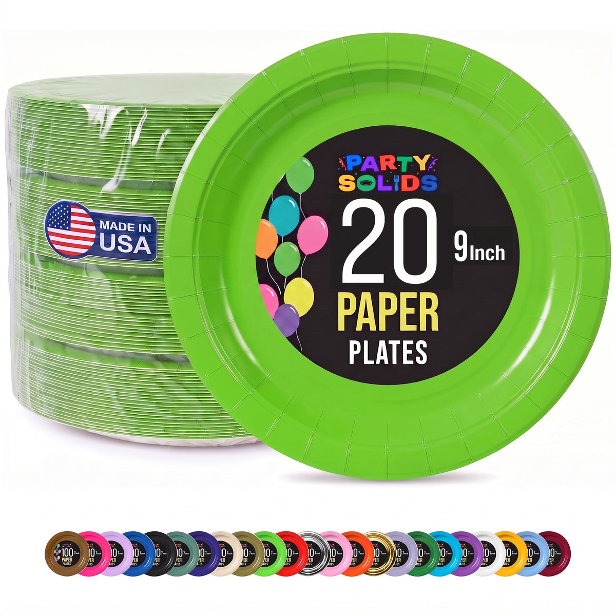 9 In. Lime Green Paper Plates - 20 Ct.