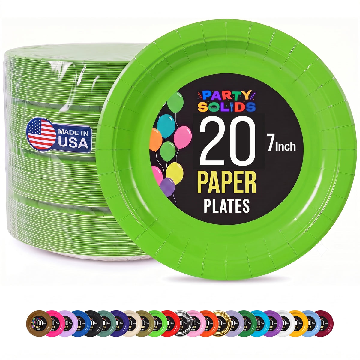 7 In. Lime Green Paper Plates - 20 Ct.
