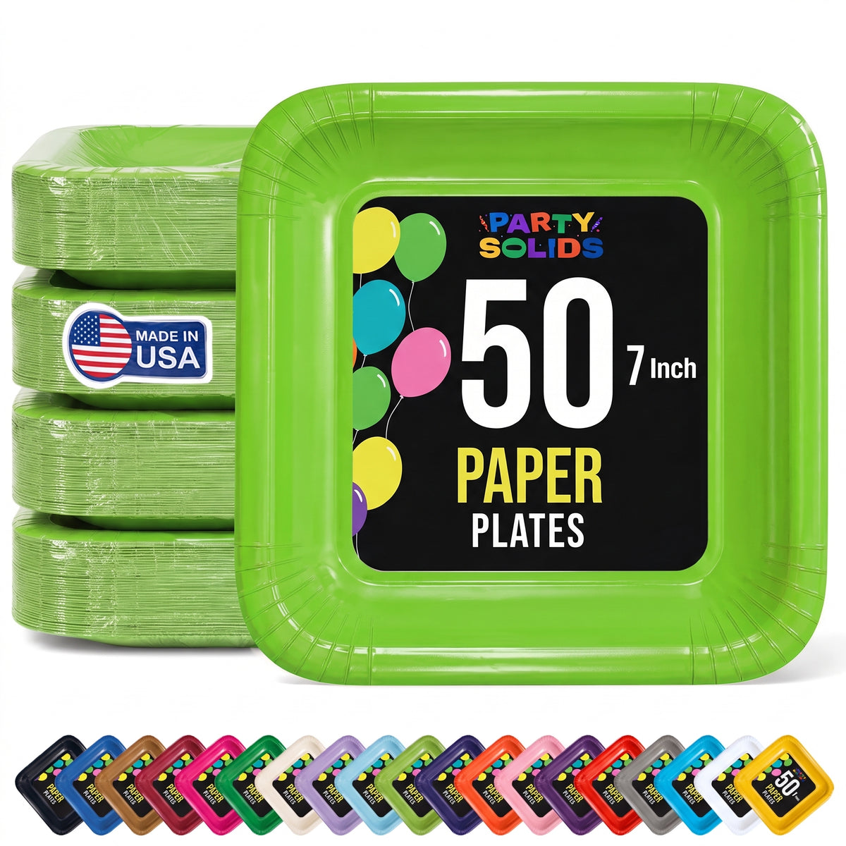 7 In. Lime Square Paper Plates - 50 Ct.