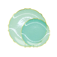 10 In. Mint/Gold Petal Plates | 20 Count