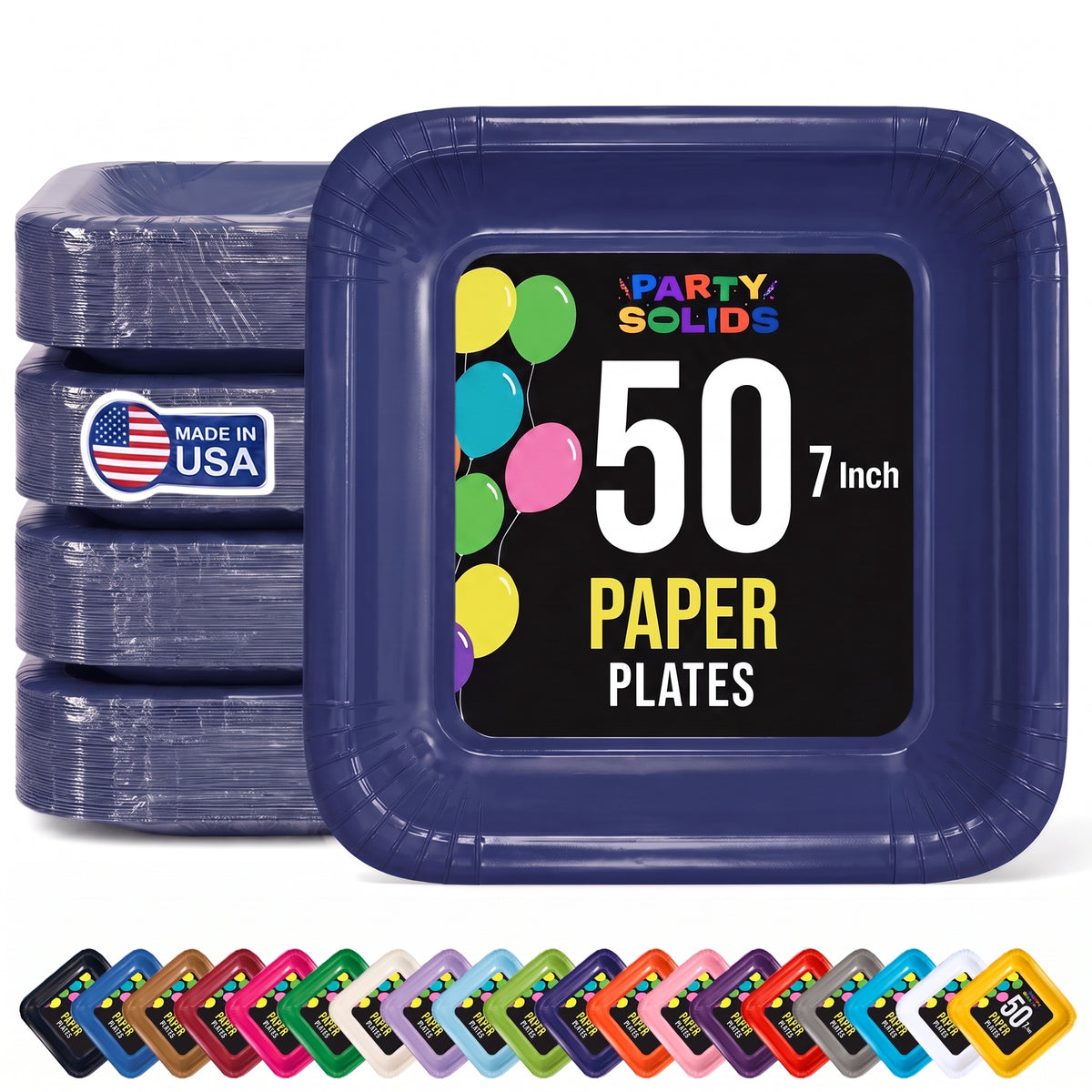 7 In. Navy Square Paper Plates - 50 Ct.