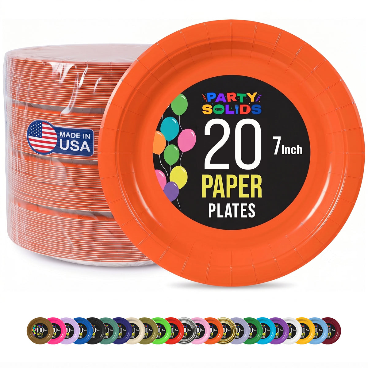 7 In. Orange Paper Plates - 20 Ct.