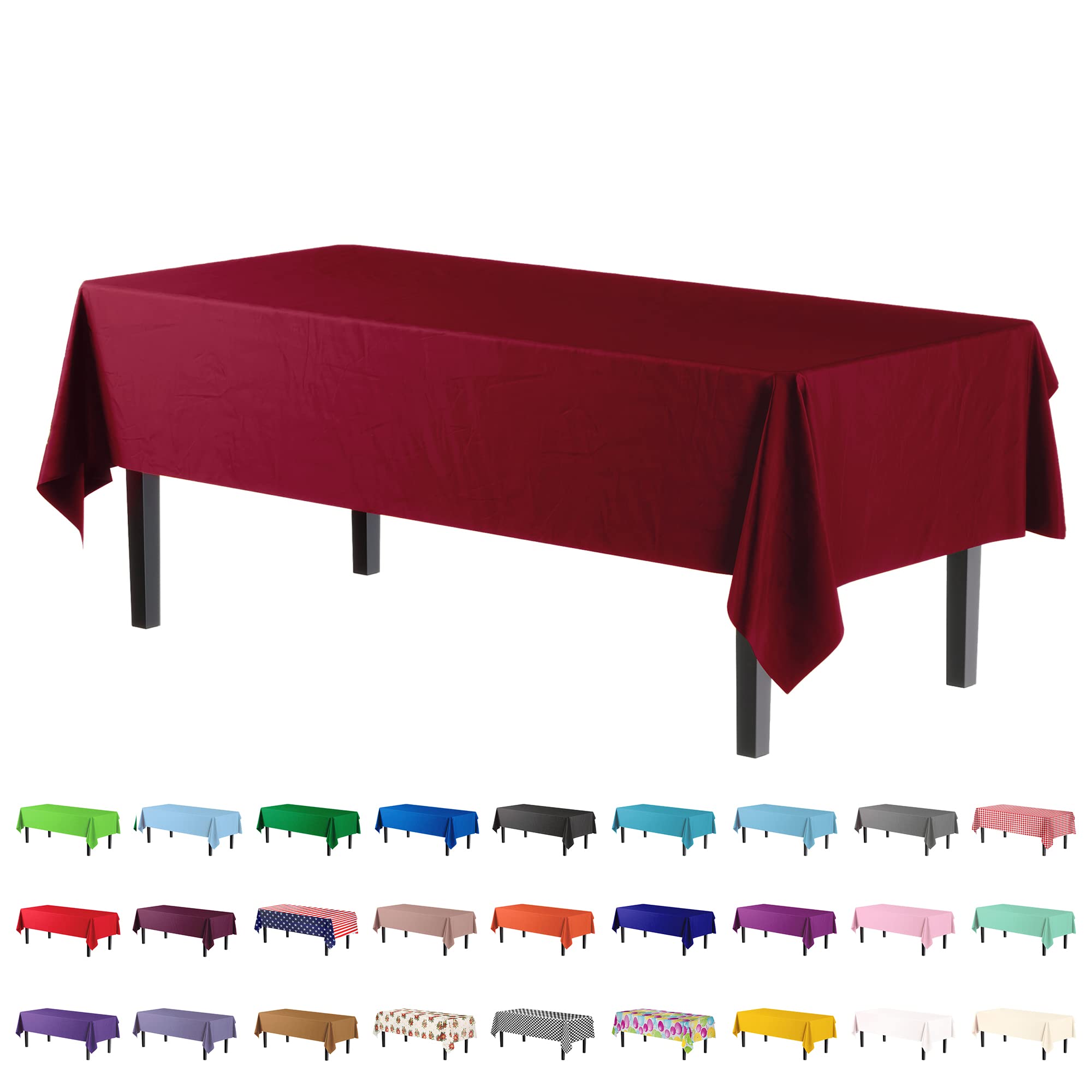 Premium Burgundy Plastic Table Cover | Case of 96