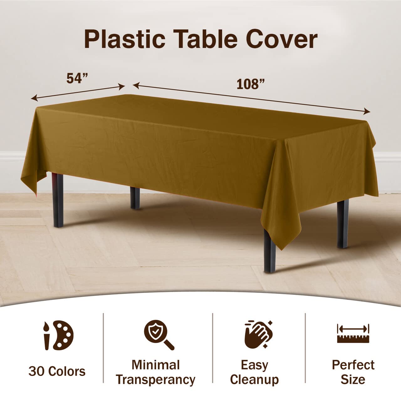 Premium Gold Plastic Table Covers | 12 Count