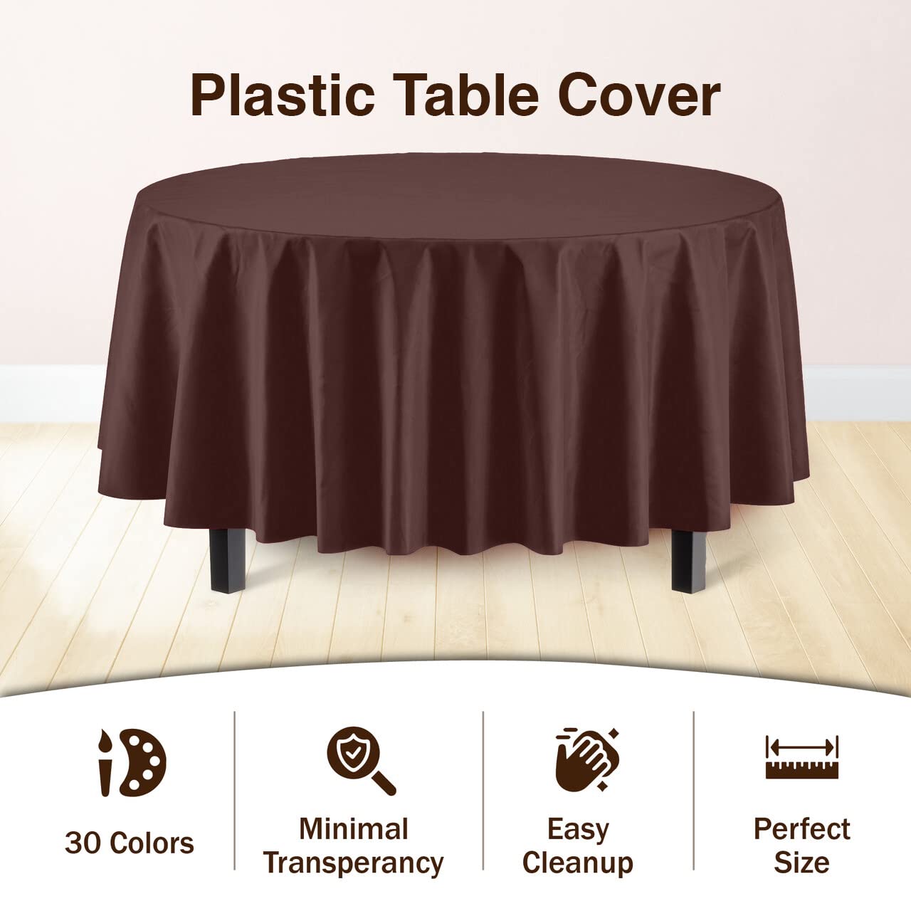 Premium Round Brown Plastic Table Cover | Case of 96