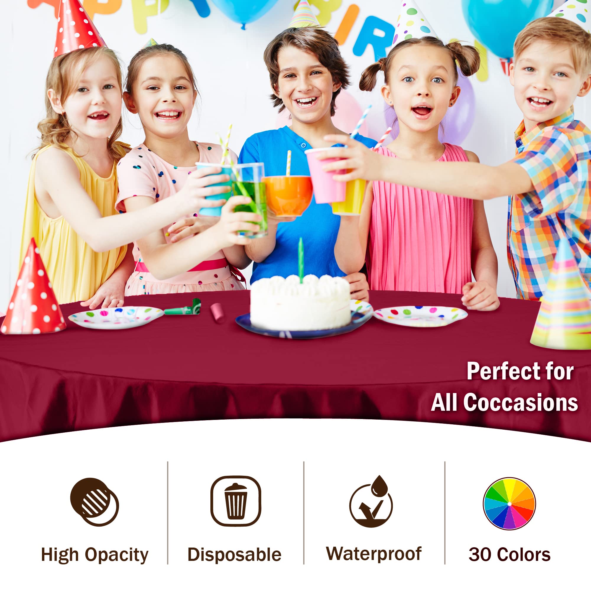 Premium Round Burgundy Plastic Table Cover | Case of 96