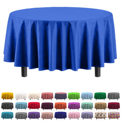 Premium Round Dark Blue Plastic Table Cover | Case of 96