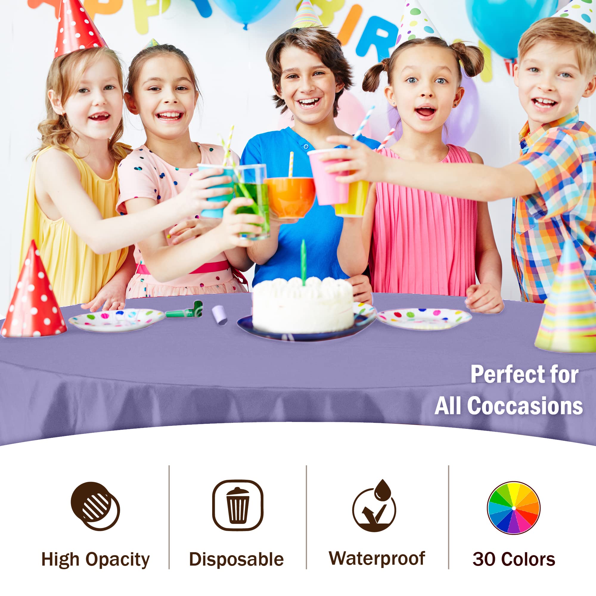 Premium Round Lavender Plastic Table Cover | Case of 96