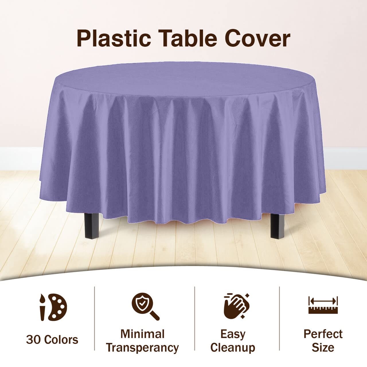 Premium Round Lavender Plastic Table Cover | Case of 96