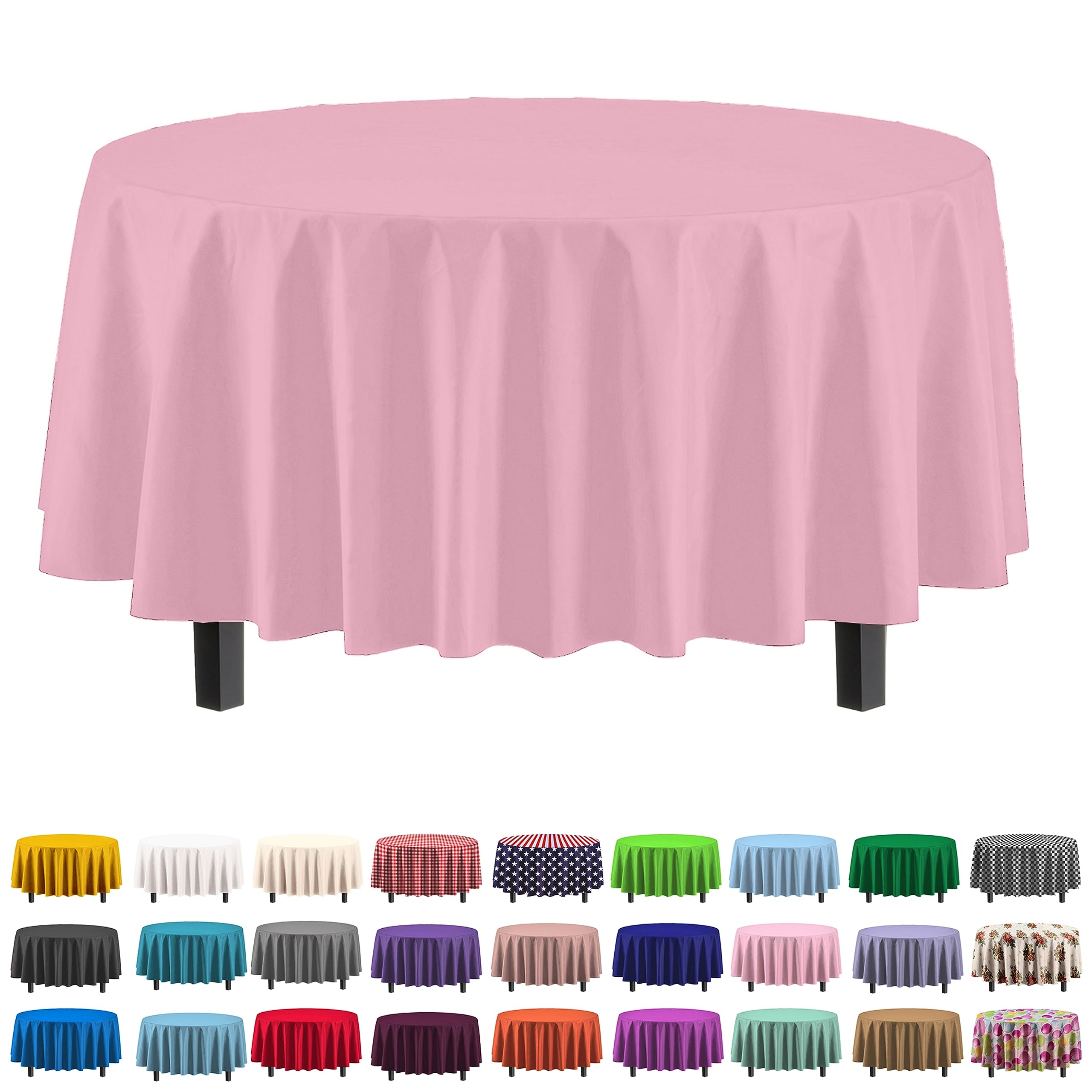 Premium Round Pink Plastic Table Cover | Case of 96
