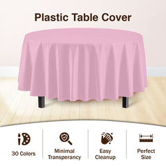 Premium Round Pink Plastic Table Cover | Case of 96
