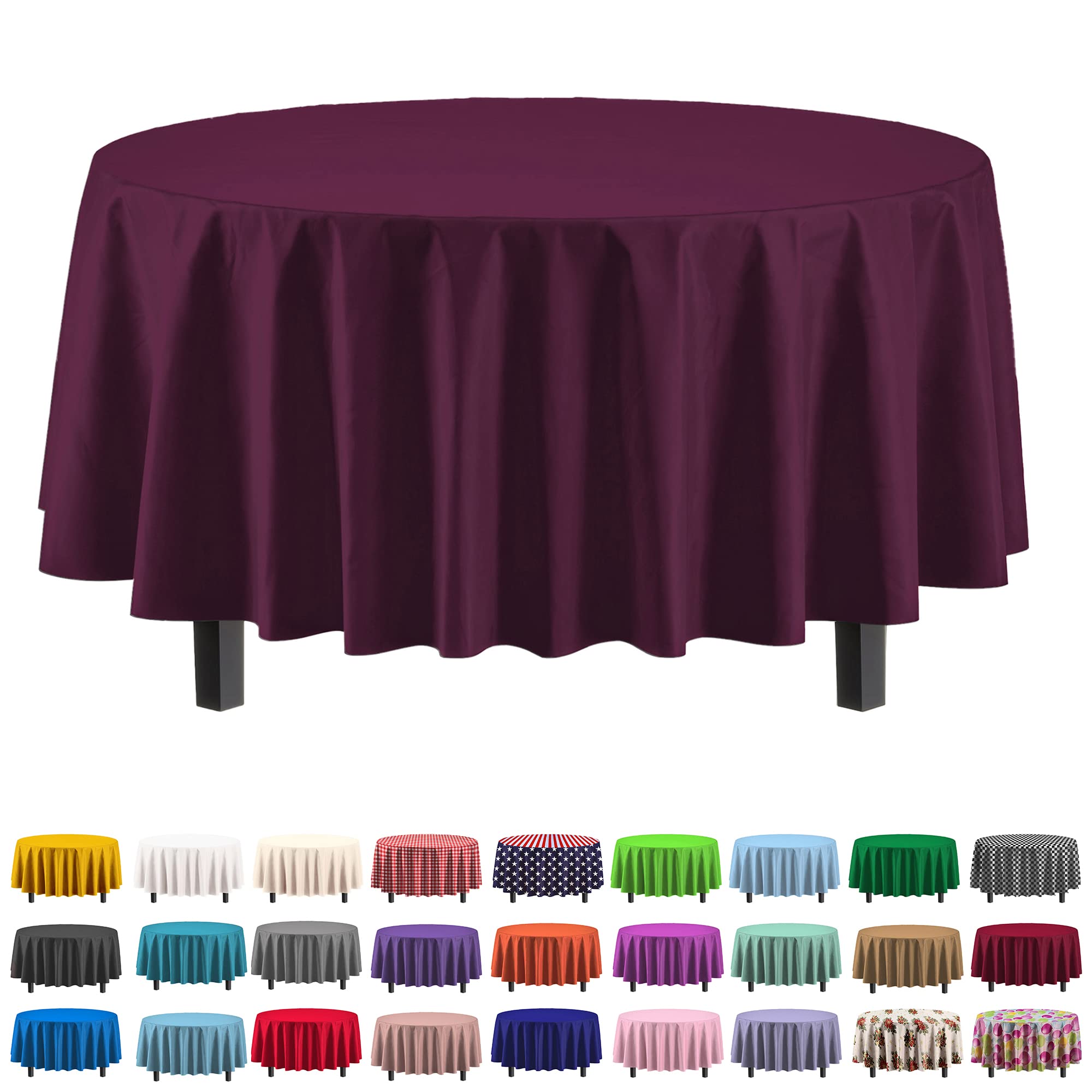 Premium Round Plum Plastic Table Cover | Case of 96