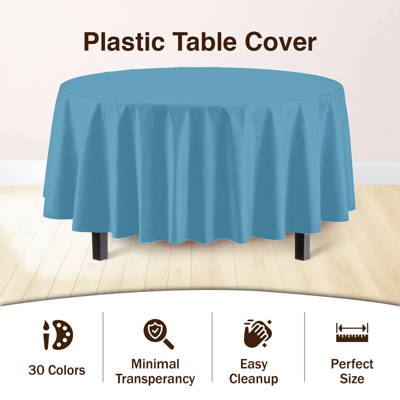 Premium Round Sky Blue Plastic Table Cover | Case of 96