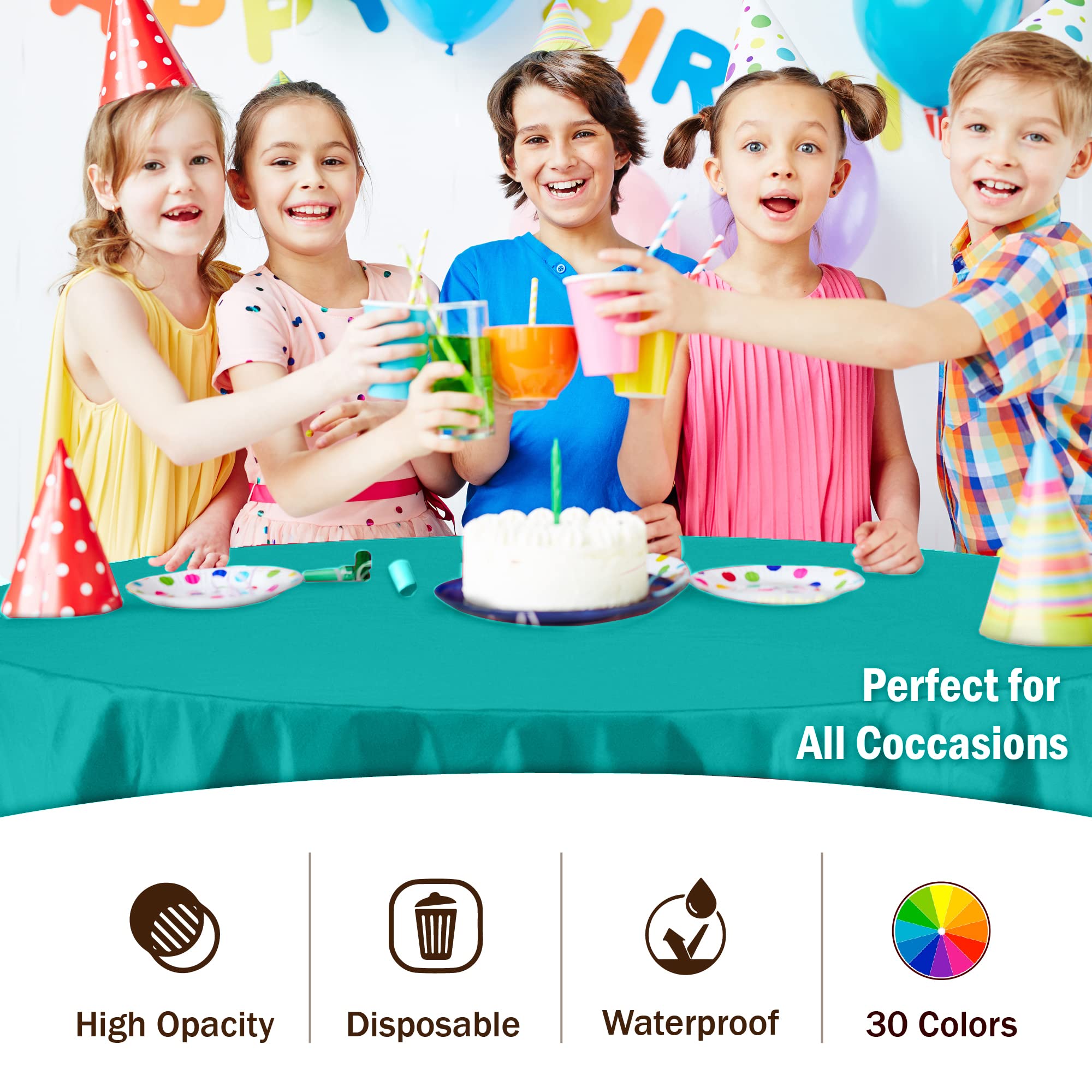 Premium Round Teal Plastic Table Cover | Case of 96