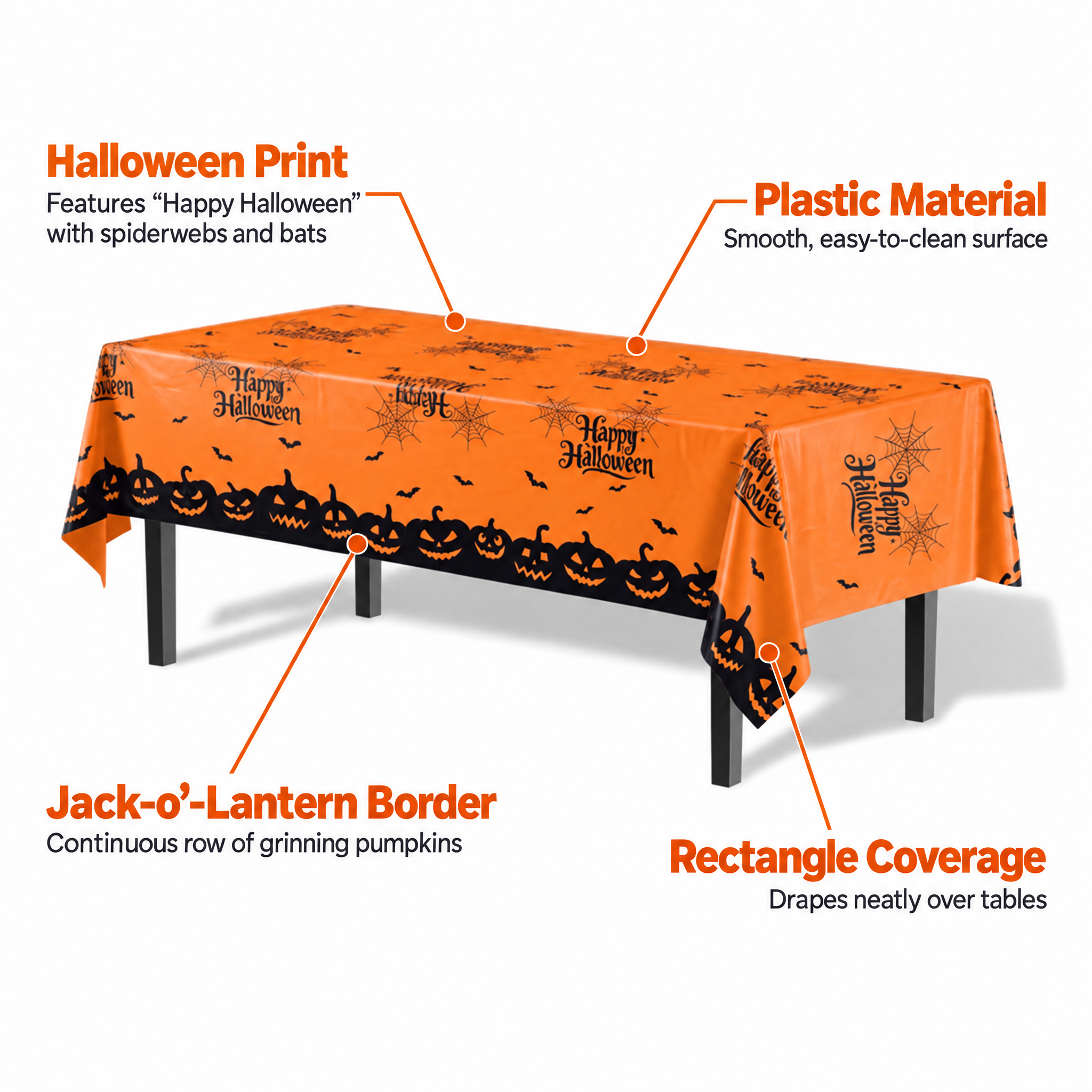 Happy Halloween orange plastic table cover 6 pack