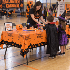 Happy Halloween orange plastic table cover 6 pack