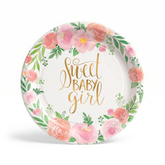 Floral "Sweet Baby Girl" Paper Dinner Plates - 10.5", 8-Pack