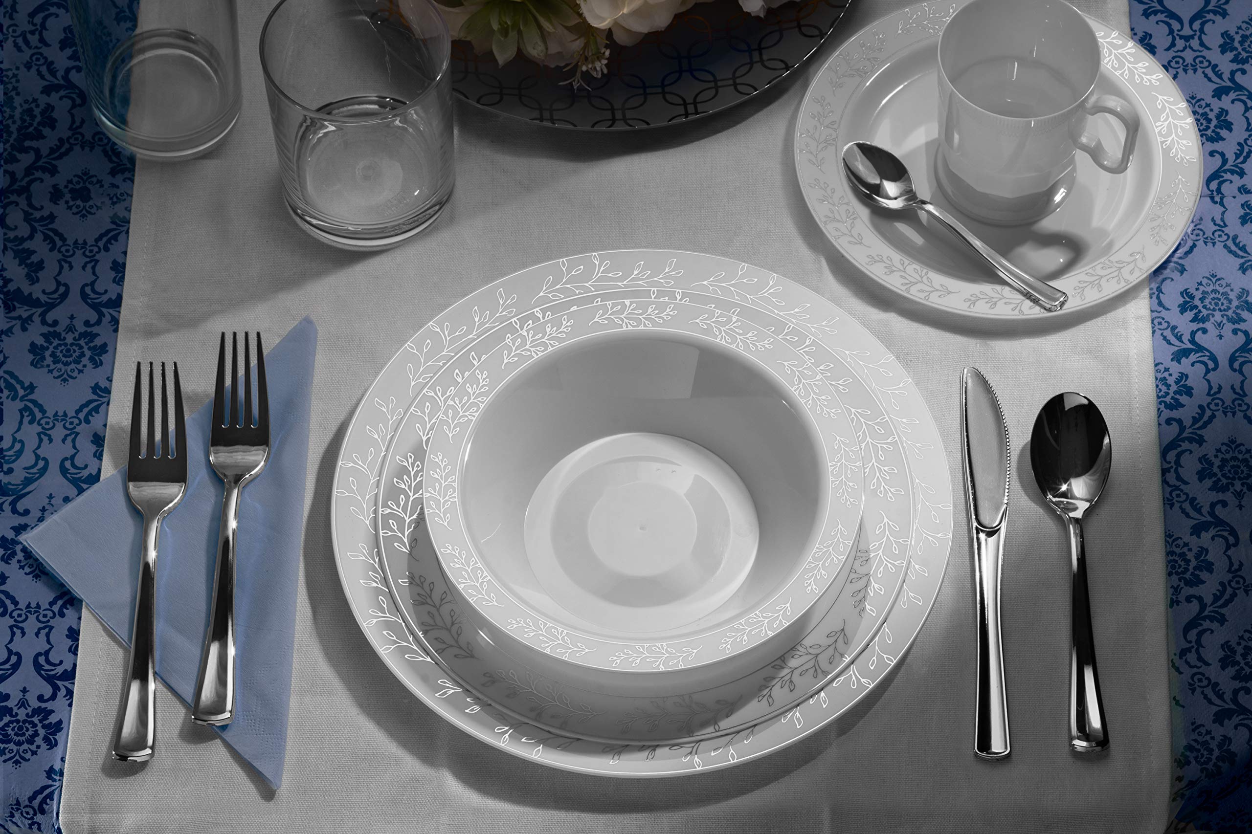 White/Silver Leaf Design Dinnerware Set