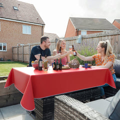 Red Flannel Backed Plastic Table Cover 70 In. Round | Case of 36