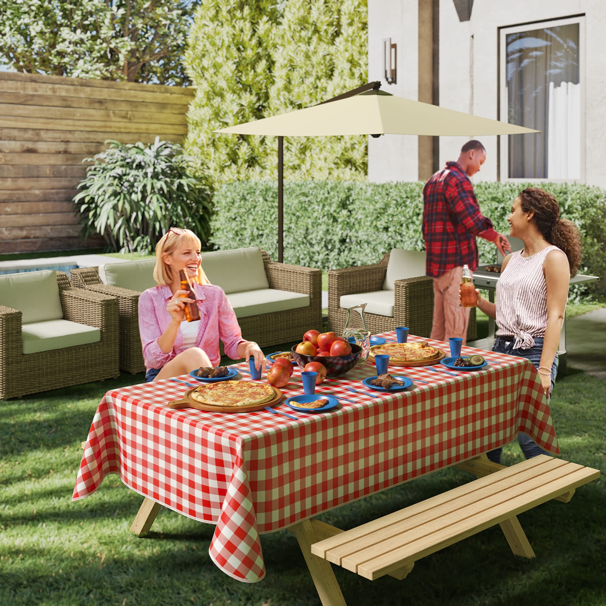 Red Gingham Flannel Backed Plastic Table Cover 54 In. x 70 In. | Case of 24