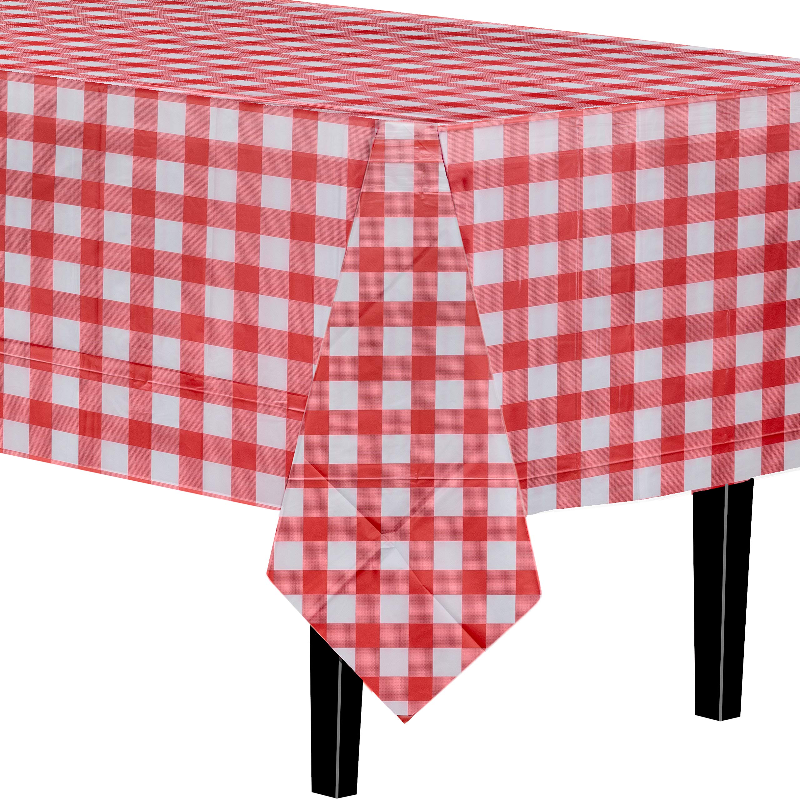 Red Gingham Plastic Table Covers | 6 Pack