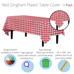 Red Gingham Plastic Table Covers | 6 Pack