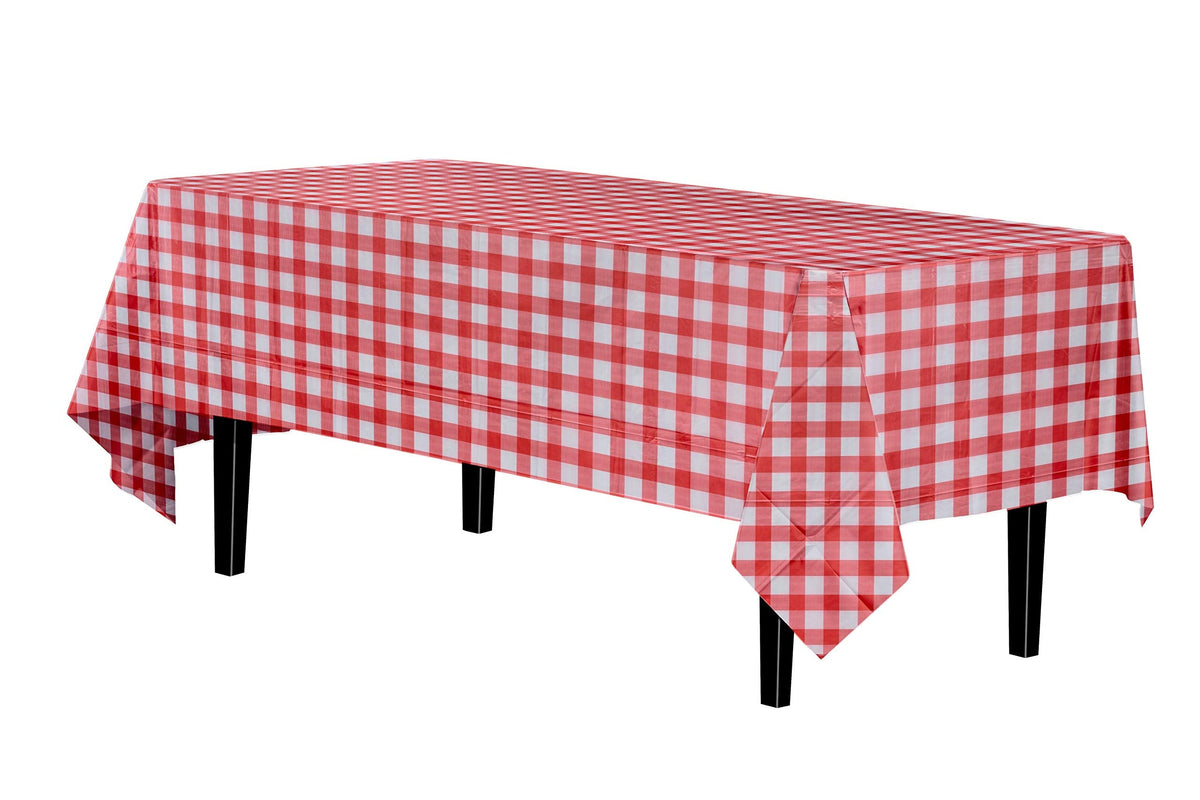 Red Gingham Plastic Table Covers | 6 Pack