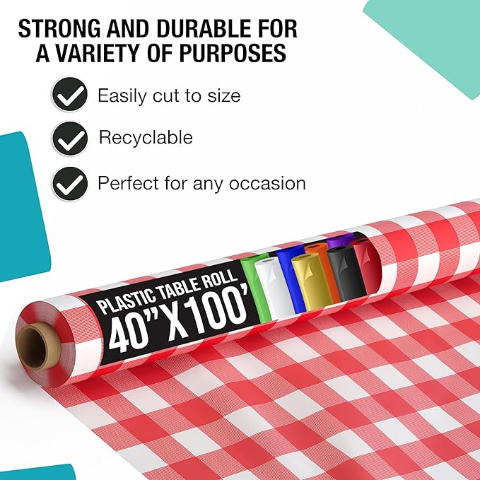 40 In. x 100 Ft. Red Gingham Table Roll