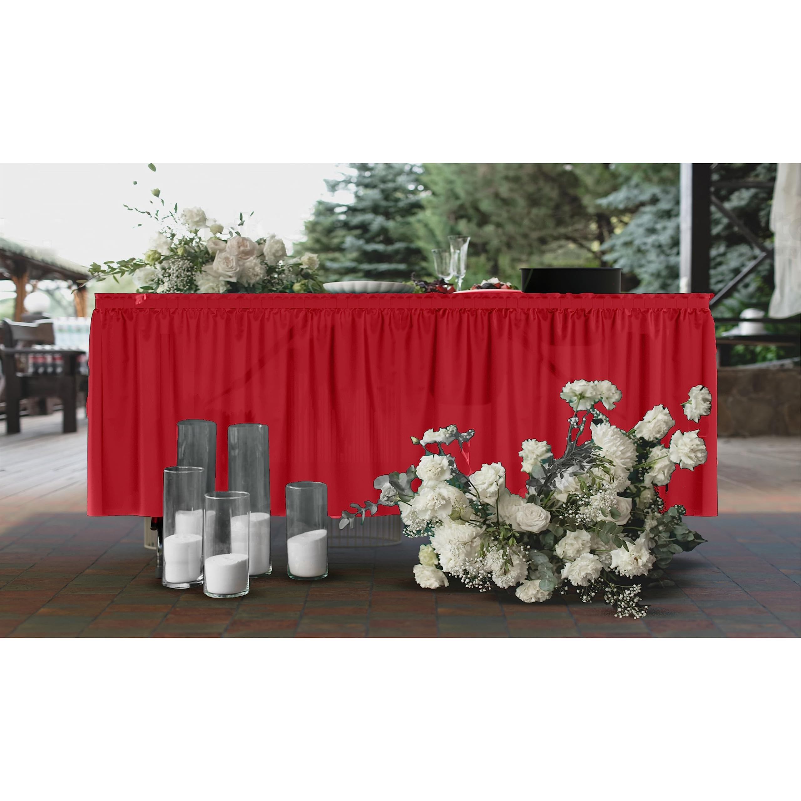 Red Plastic Table Skirt | 6 Pack